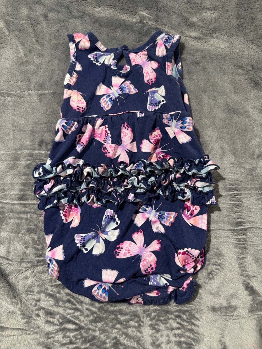 Little Sleepies Navy Butterfly Ruffle One-Piece - Picture 3 of 3
